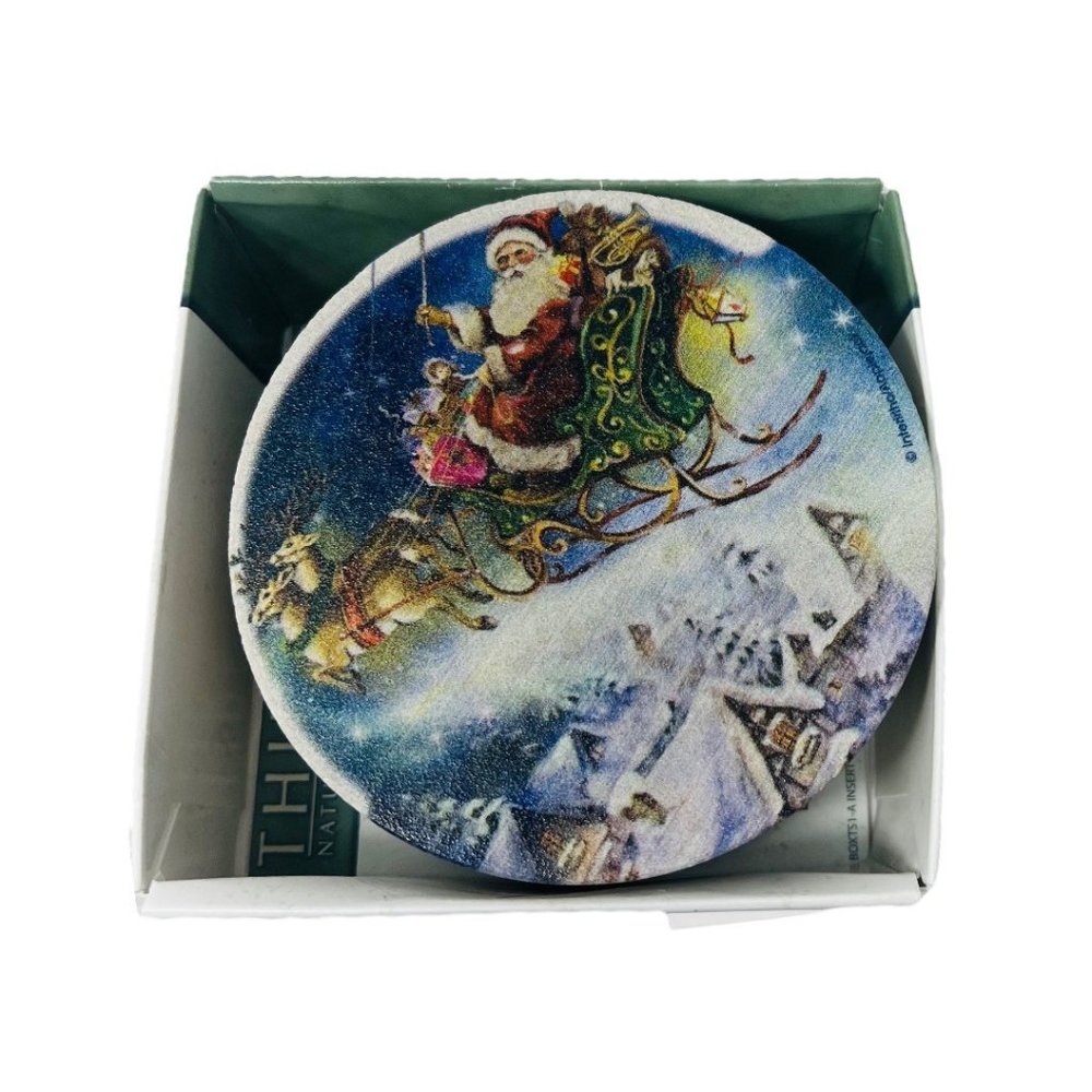 Thirsty Stone Set of 4 Natural Sandstone & Cork Santa Christmas Coasters - Picture 5 of 13